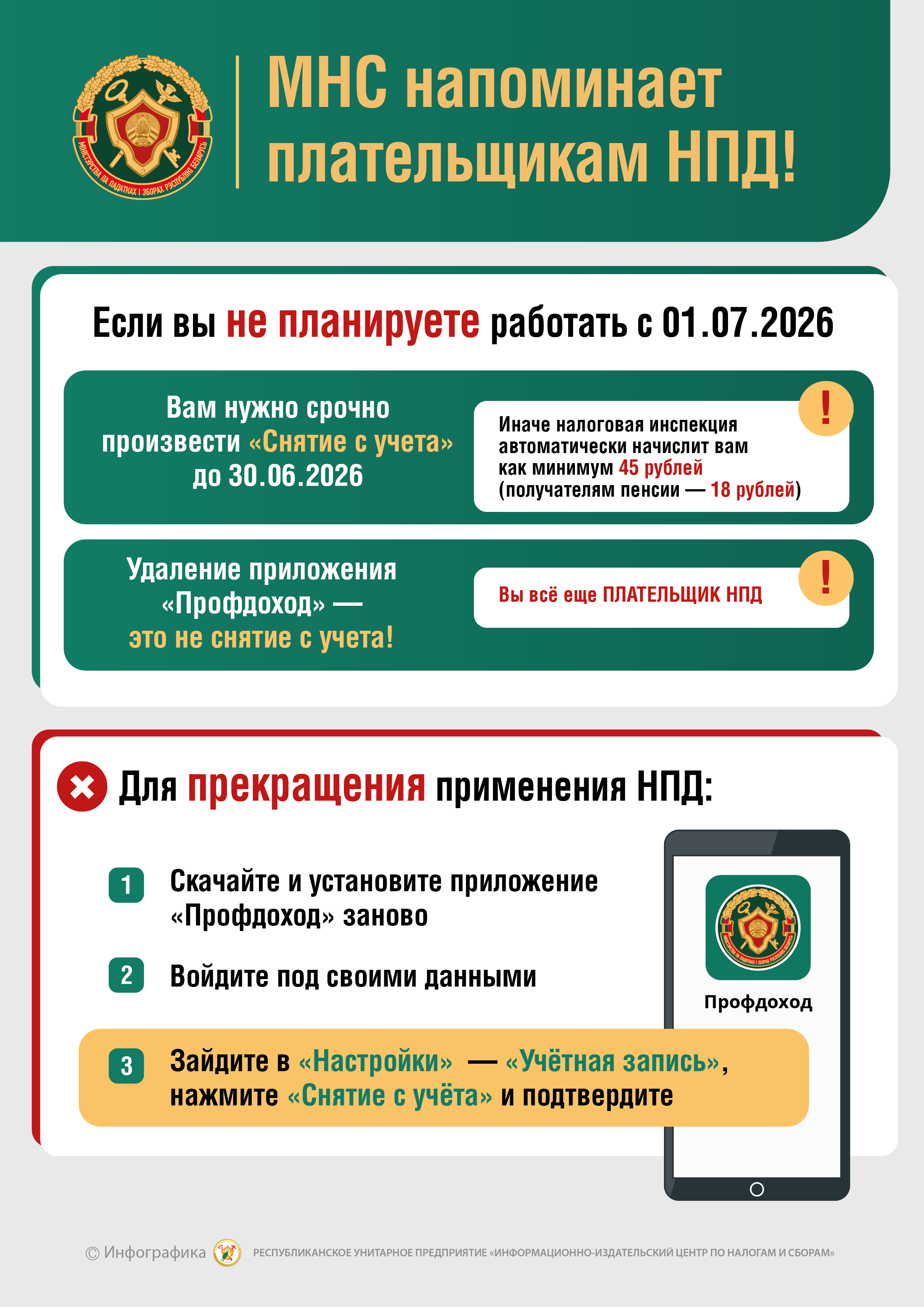 МНС напоминает плательщикам НПД: что нужно сделать, если вы не планируете работать с 01.07.2026
