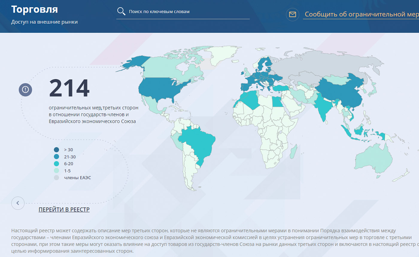 В ЕАЭС запущен интерактивный портал по ограничительным мерам в торговле с  третьими странами