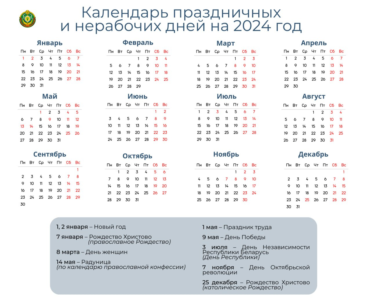 В 2024 году белорусы будут отдыхать 2 раза по 4 дня подряд: утверждены  переносы рабочих дней